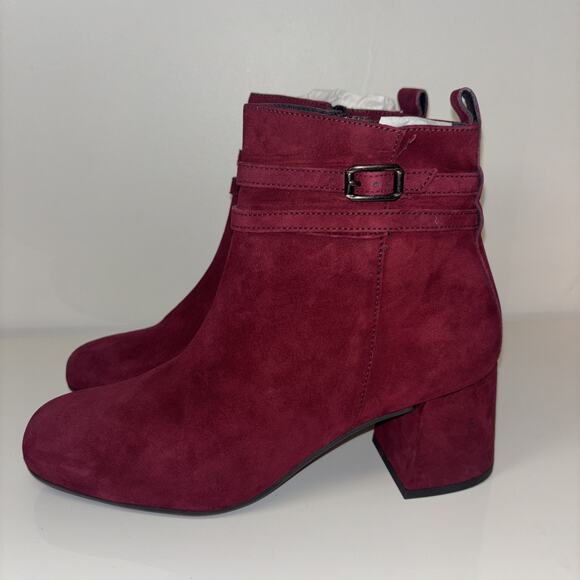Paul Green Sydney Bootie Women Sz 8 Bordo Suede Leather Red SideZip Designer NEW - Picture 3 of 10